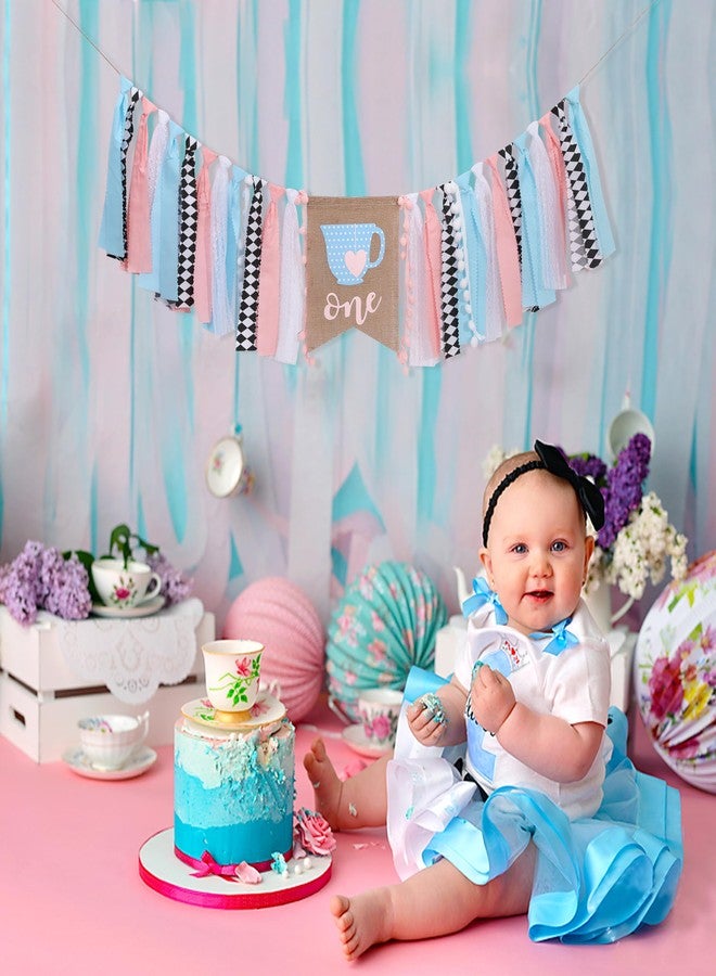 UOAOU Tea Party 1st Birthday High Chair Banner - Alice Princess Tea Party Decorations, Teapot One Birthday Banner, Alice In Onederland Garland, For Vintage Afternoon Teas Decorations Supplies - Image 5